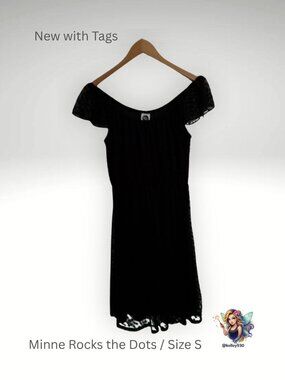 🖤 Minnie Rocks the Dots Dress – NWT – Size Small – Black Polka Dot Mesh